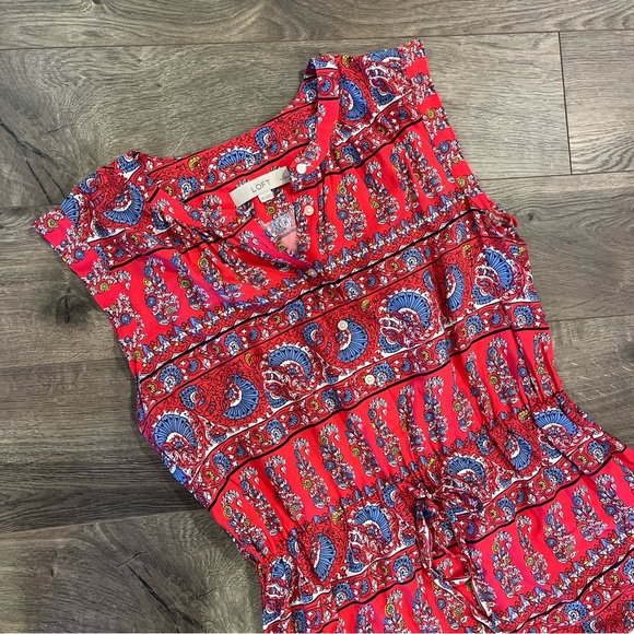 Loft Dress Size Petite Medium Red Blue Floral Casual - Picture 2 of 5
